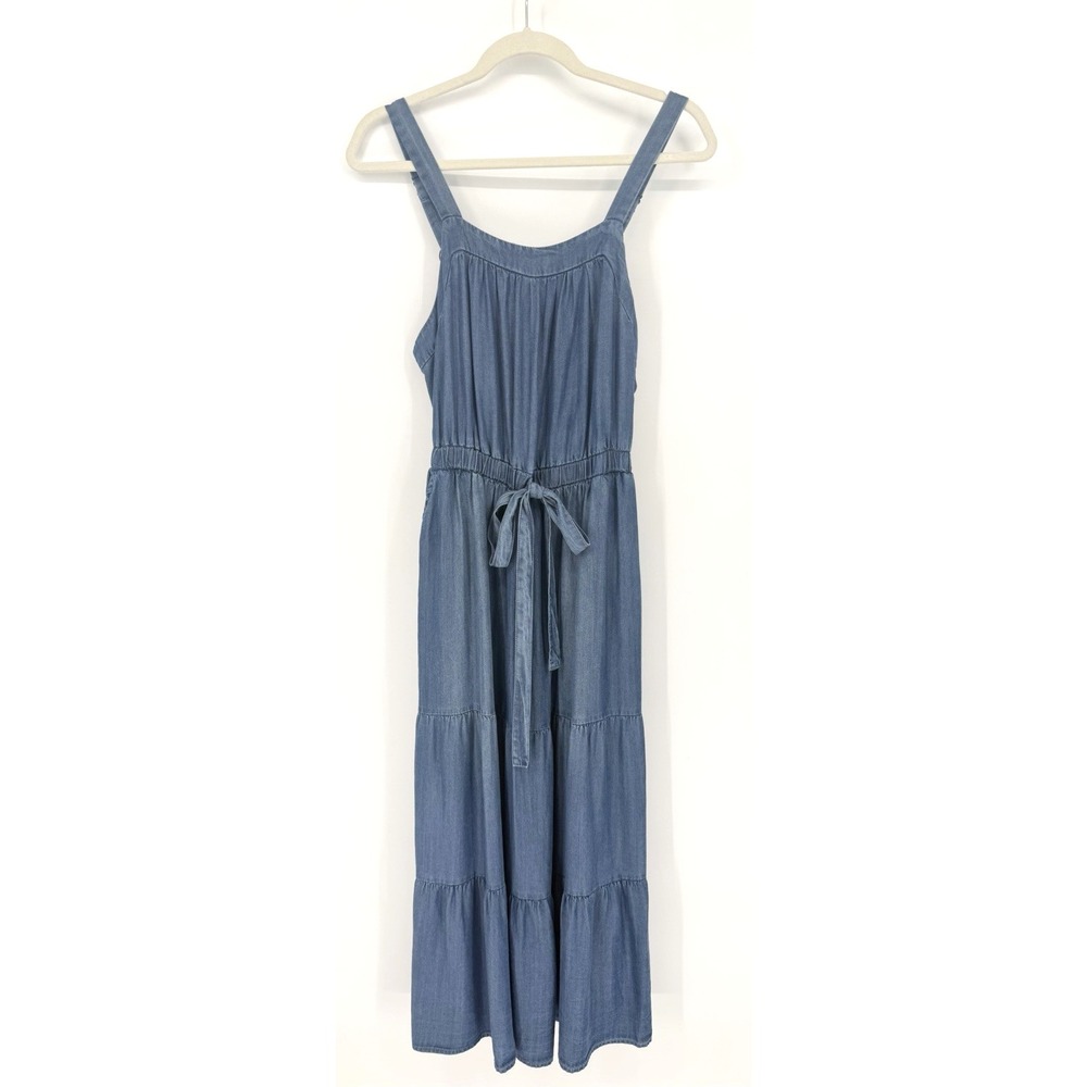 Penelope Rose Maxi Dress Blue Ruffle Tiered Cottagecore Prairie Beach MED‎